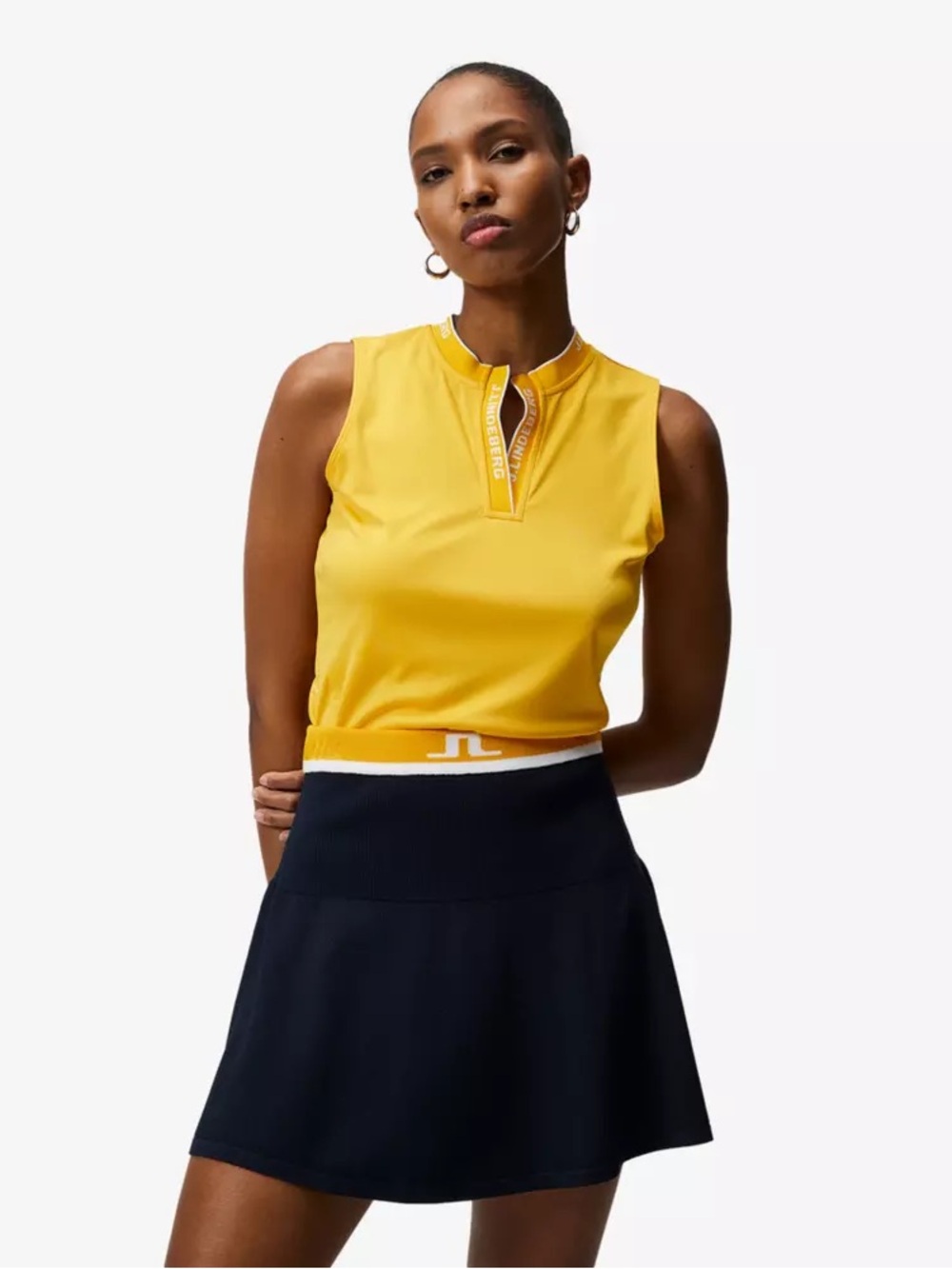 J. Lindeberg Leya Sleeveless Large Golf Polo Top Citrus Yellow Golf Activewear